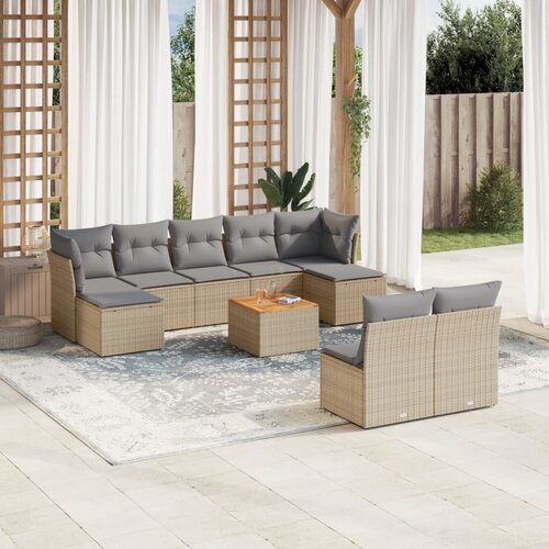 vidaXL 10-dijelni set vrtnih sofa s jastucima bež od poliratana Cijene