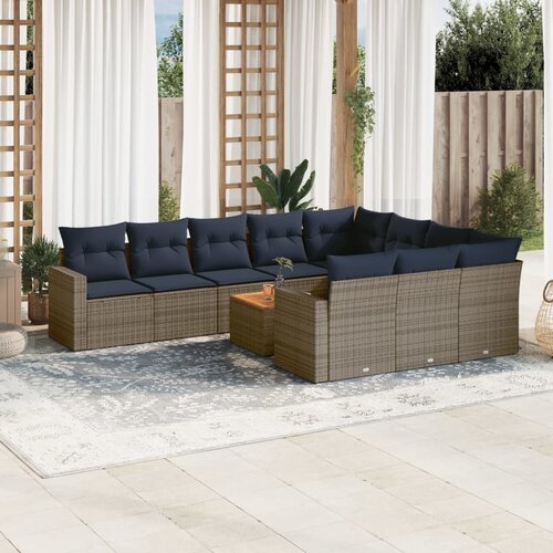 vidaXL 11-dijelni set vrtnih sofa od poliratana s jastucima sivi Cijene