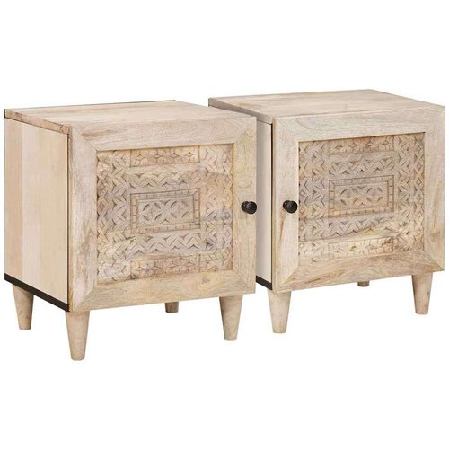 VidaXL Noćni ormarić 2 pcs Bež 40 x 33 x 46 cm masivno drvo manga Slike