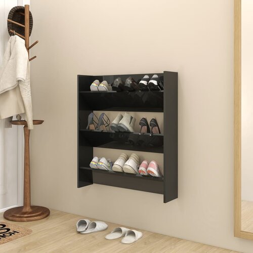 vidaXL Stenska omara za čevlje visok sijaj črna 80x18x90 cm iverna pl. Cene