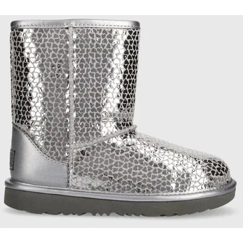 Ugg Dječje kožne cipele za snijeg KIDS CLASSIC II GEL HEARTS boja: srebrna