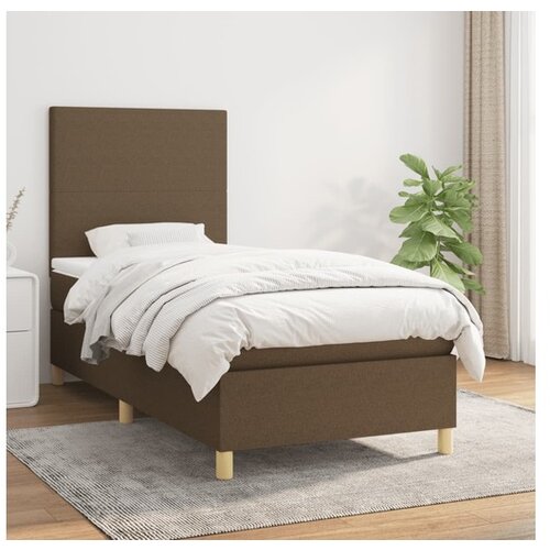 VidaXL Krevet s oprugama i madracem tamnosmeđi 90 x 190 cm od tkanine Slike