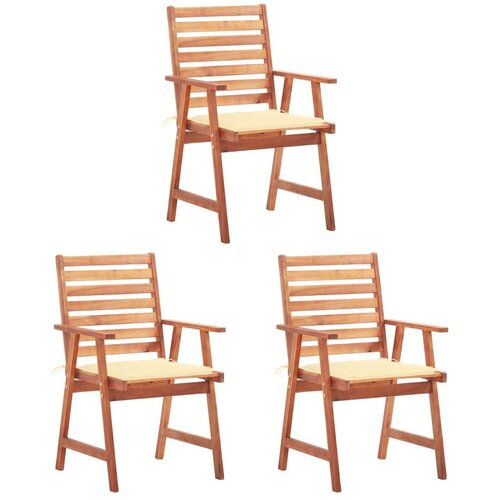 3 Vrtni jedilni stoli 3 kosi z blazinami trden akacijev les Cene