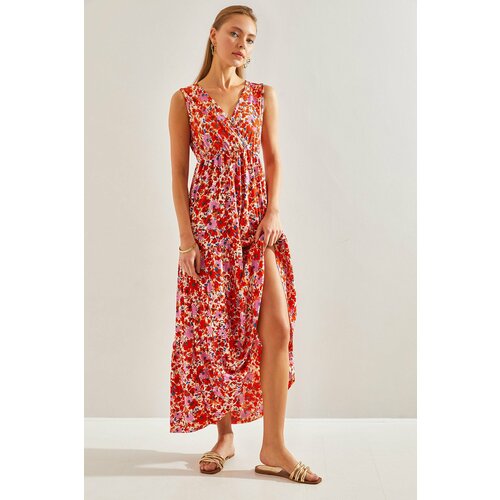 Bianco Lucci Women's Double Breasted Neck Floral Patterned Dress Cene