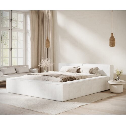 Maison de R&amp;ecirc;ve Kremno bela oblazinjena zakonska postelja s prostorom za shranjevanje z letvenim dnom 180x200 cm Voliera &amp;ndash; Slike