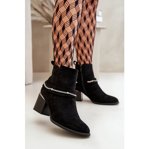 Boto Warm Women's Ankle Boots On Heel With Chain Eco Suede Black Hanalen Cene