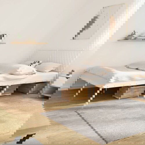 Metalni Kovinski posteljni okvir z vzglavjem bel 150x200 cm Slike