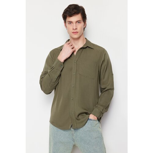 Trendyol Khaki Men's Comfort Natural Breathable 100%Lyocell Comfortable Regular Fit Large Size Shirt Cene