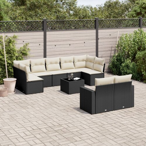 vidaXL 10-dijelni set vrtnih sofa s jastucima crni od poliratana Cijene