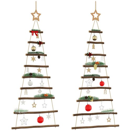 vidaXL Viseča božična drevesca z zvezdami na vrhu 2 kosa 55 x 120 cm naravne veje Cene