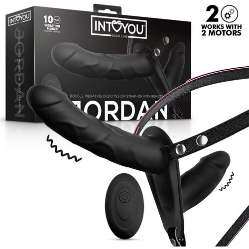INTOYOU Jordan Double Vibrating Dildo Strap-on with Remote Black Slike
