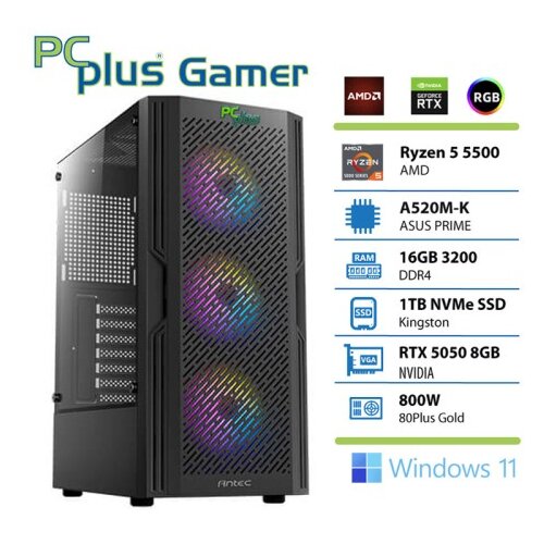 PCPLUS Gamer Ryzen 5 5500 16GB 1TB SSD RTX 5050 8GB Windows 11 Home gaming namizni računalnik Cene