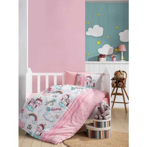 Unicorn v2 - pink pinkwhitemint ranforce baby quilt cover set Slike