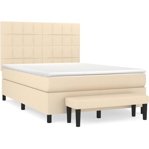 vidaXL box spring postelja z vzmetnico krem 140x200 cm blago, (20893652) Cene