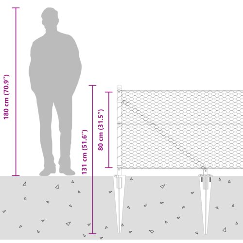 VidaXL &amp;Scaron;esterokutna Ograda Siva 0.8x25 m Čelik, Ogradni Stupovi sa &amp;Scaron;picom 13 kom &amp;Oslash;32 mm 100 cm Pocinčani Čelik Slike
