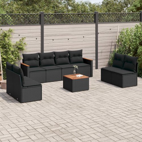 VidaXL 9-dijelni set vrtnih sofa s jastucima crni od poliratana Slike