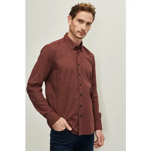 ALTINYILDIZ CLASSICS Men's Anthracite-red Slim Fit Narrow Cut Button Collar Flannel Shirt