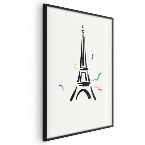  Plakat - Black Illustration of the Eiffel Tower on a Light Background 21x30 Crni okvir Cene