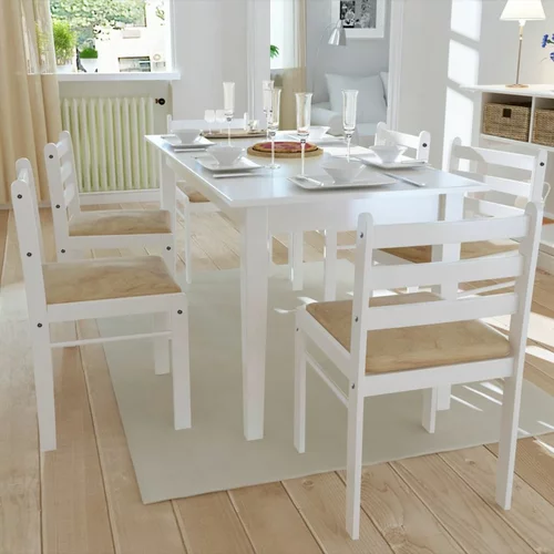 vidaXL Jedilni stoli 6 kosov beli trden les in žamet