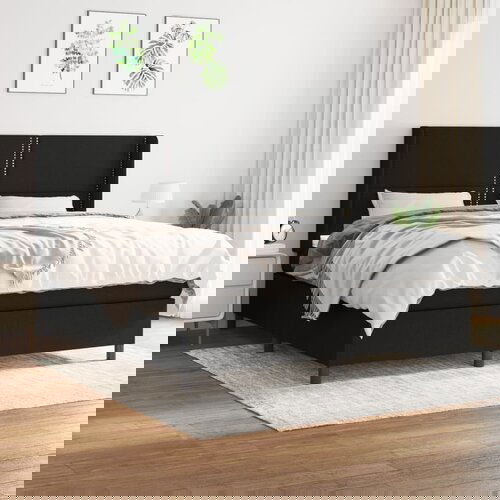 VidaXL Krevet s oprugama i madracem crni 160x200 cm od tkanine Slike