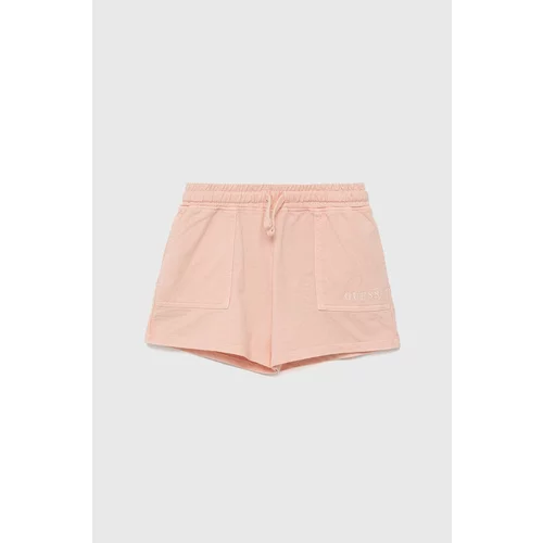 Guess Dječje pamučne kratke hlače boja: ružičasta, glatke, podesiv struk