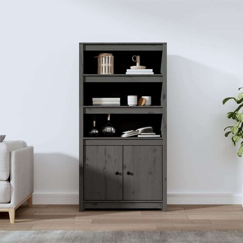 Visoka komoda siva 80 x 35 x 154 cm od masivne borovine Slike