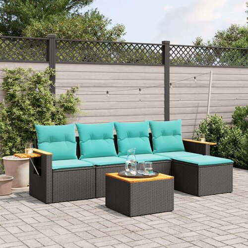  6-dijelni set vrtnih sofa od poliratana s jastucima crni Slike