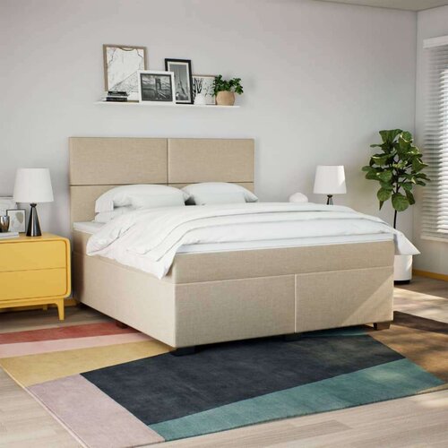 VidaXL Krevet s oprugama i madracem krem 180x200 cm od tkanine Slike
