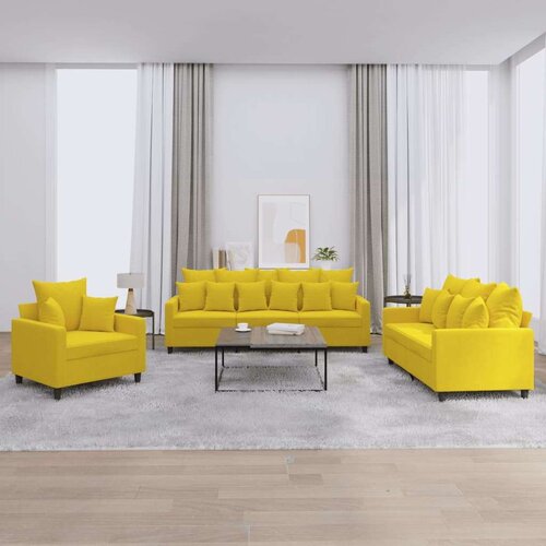  3-dijelni set sofa s jastucima žuti bar&amp;scaron;unasti Slike