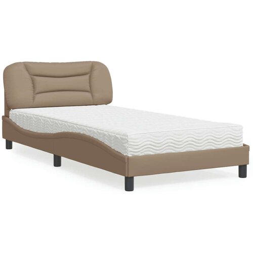  Krevet s madracem boja cappuccina 100 x 200 cm od umjetne kože Slike