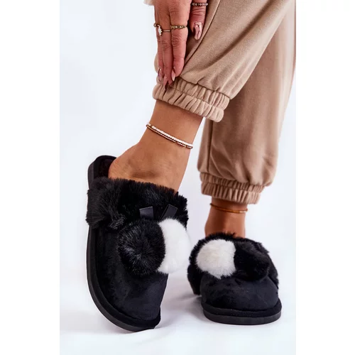Kesi Women's Slippers With Pompoms And Fur Black Sahira