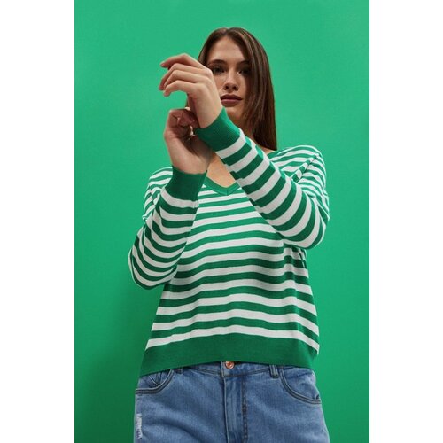 Moodo WOMEN&amp;#039;S SWEATER L-SW-4004 OFF WHITE_GREEN Slike