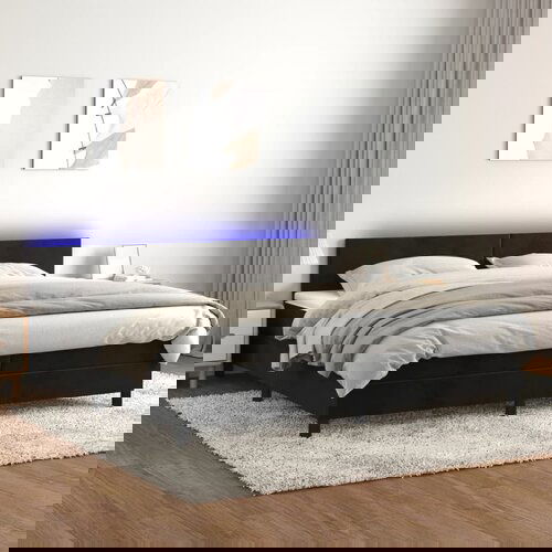 The Living Store Box spring postelja z vzmetnico LED črna 200x200 cm žamet - Box Spring Postelja, (21438369) Cene