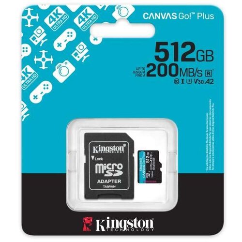 Kingston Memorijska kartica U3 V30 microSDXC 512GB Canvas Go Plus 200MB/s A2 + adapter SDCG4/512GB Cene