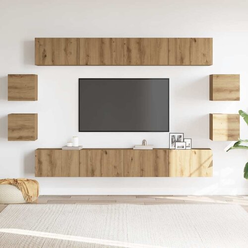  8-dijelni zidni TV ormarić Artisan hrast izrađen od drveta Slike