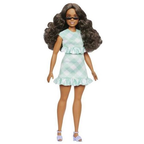  Barbie: Modna lutka Fashionista v zeleno-beli karirani obleki - Slike