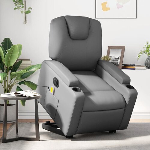 vidaXL Električni masažni naslonjač na podizanje od umjetne kože siva Cijene