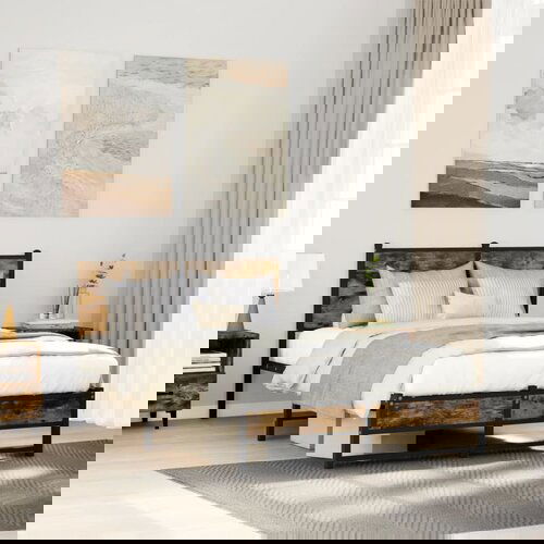 VidaXL Metalni okvir kreveta s uzglavljem boja hrasta 120 x 190 cm Slike