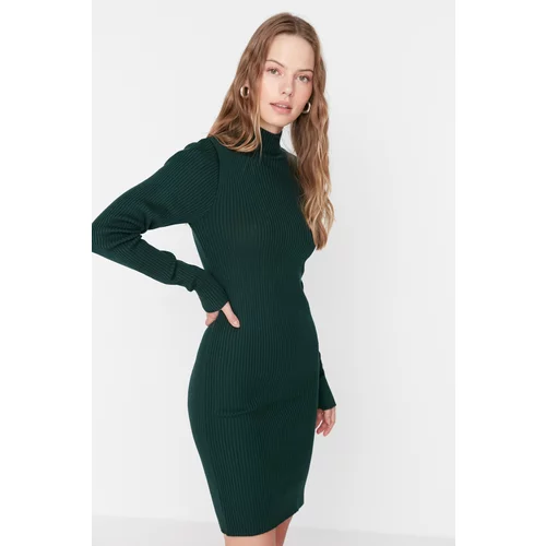Trendyol Emerald Green Stand Up Collar Knitwear Dress