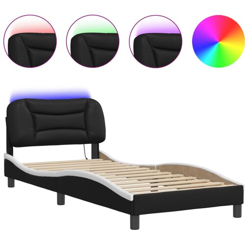 Maison Chic Posteljni okvir - Enojna postelja - Postelja za odrasle z LED lučkami črn in bel 90x190 cm umetno usnje, (21696833) Cene