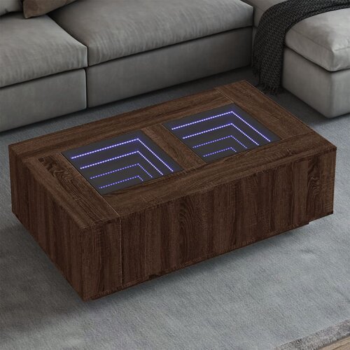 VidaXL Stolić s beskonačnim LED svjetlima boja hrasta 116x69x40 cm Slike