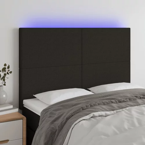 vidaXL LED posteljno vzglavje črno 144x5x118/128 cm blago