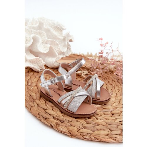 Boto Shiny Children's Sandals with Velcro Silver Delphina Cene