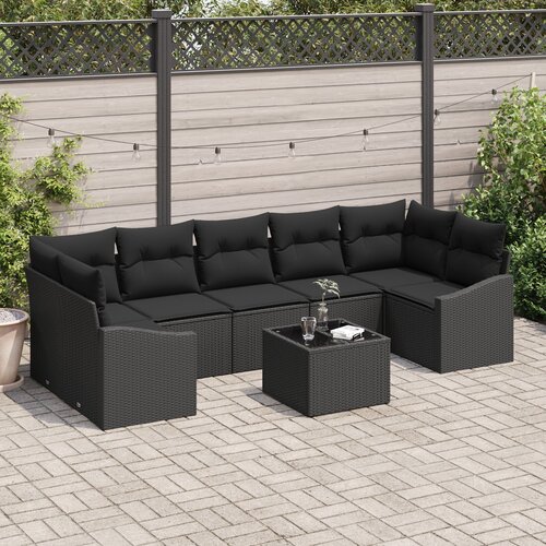 VidaXL 8-delni vrtni sofa set s blazinami Črna Poli ratan Slike