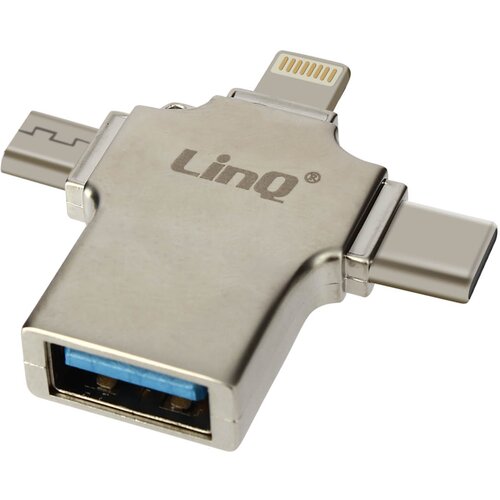 LINQ 3 v 1 Lightning, USB-C in Micro-USB na USB ženski OTG adapter, Compact 100Mbps prenos - srebrn, (21262058) Slike