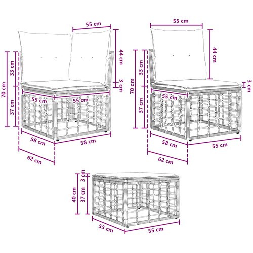  Set vanjskih sofa s jastukom 3 pcs Crna Poliester Slike