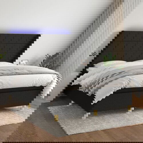 The Living Store Box spring postelja z vzmetnico LED črna 140x190 cm blago - Box Spring Postelja, (21516581) Slike