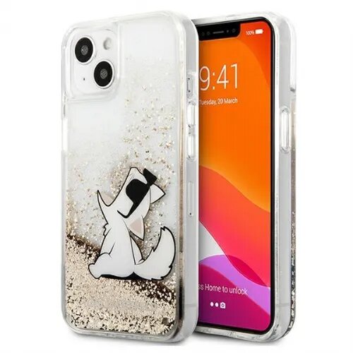 Karl Lagerfeld KLHCP13MGCFD za iphone 13 6.1 zlata prozorna trda zaščita z bleščicami - choupette fun Cene