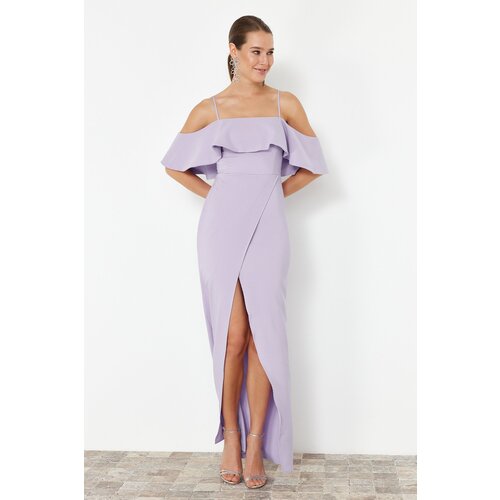 Trendyol Lilac Flounced Woven Long Evening Dress Slike