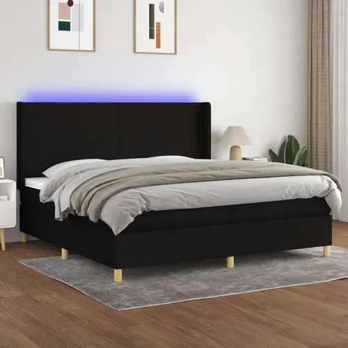  Box spring postelja z vzmetnico LED črna 200x200 cm blago, (20761204)